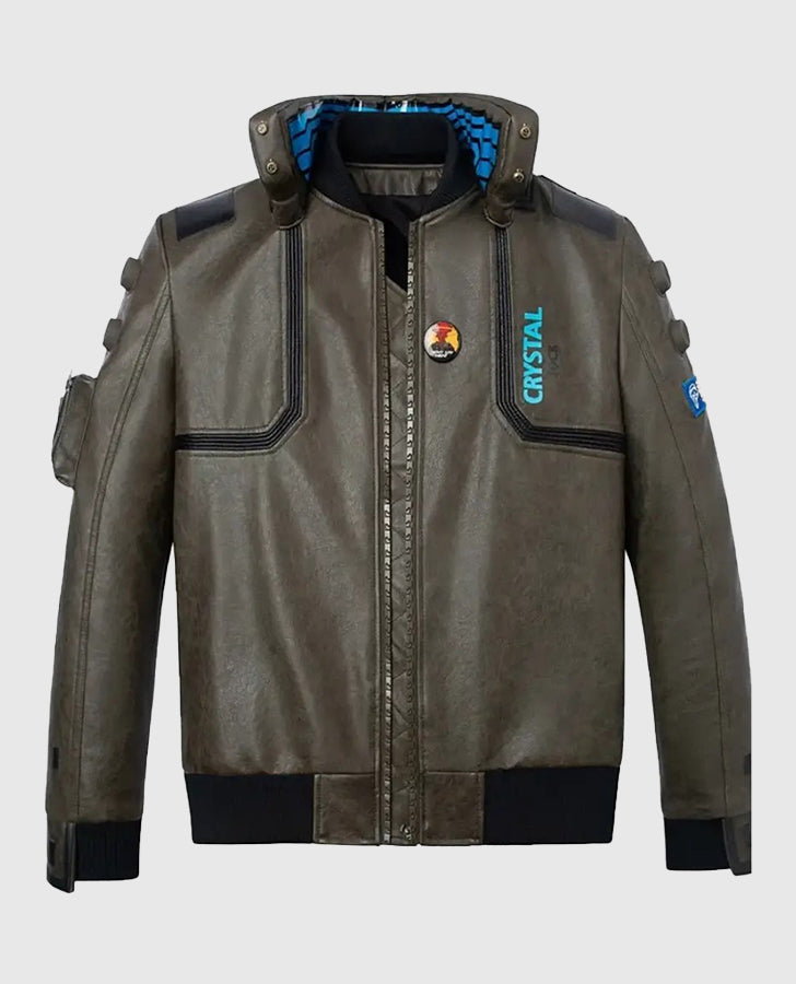 Cyberpunk-2077 Beige Bomber Samurai Leather Jacket for Men - back view
