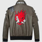 Cyberpunk-2077 Beige Bomber Samurai Leather Jacket for Men - side angle view