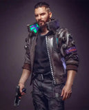 Cyberpunk-2077 Brown Bomber Samurai Leather Jacket for Men - front view