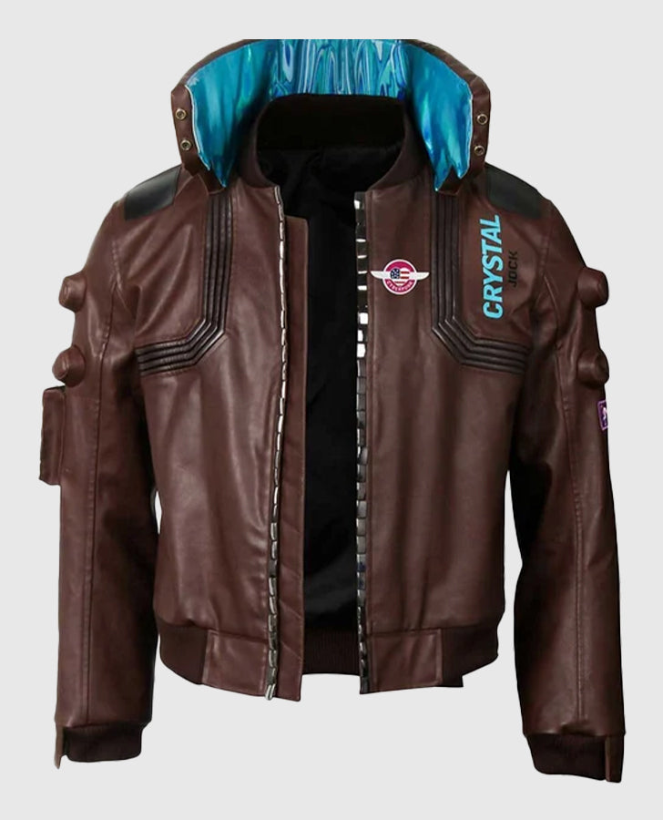Cyberpunk-2077 Brown Bomber Samurai Leather Jacket for Men - back view