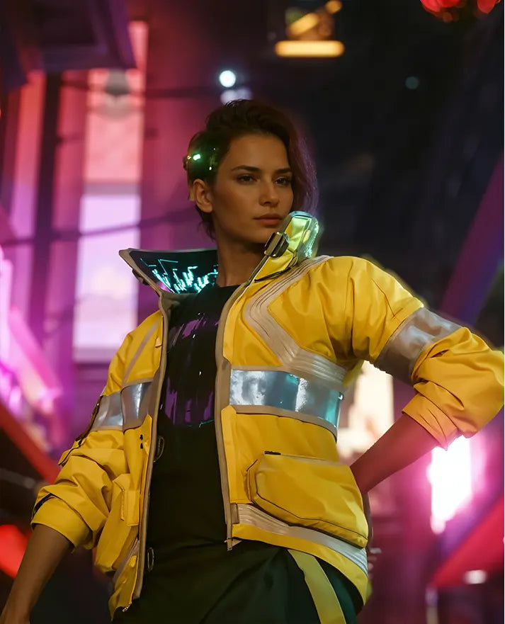 Cyberpunk 2077 Edgerunners Lucy Yellow Leather Jacket for Men - front view