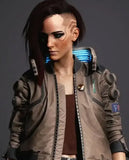 Cyberpunk-2077 Beige Bomber Samurai Leather Jacket for Men - front view