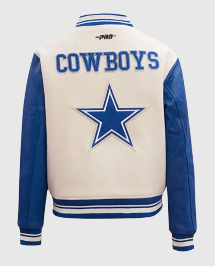 Dallas Cowboys Retro Classic Varsity Cream Jacket - back view