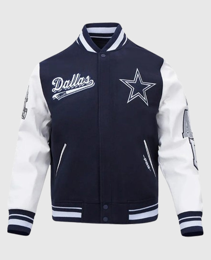 Dallas Cowboys Script Tail Classic Rib Varsity Jacket - front view