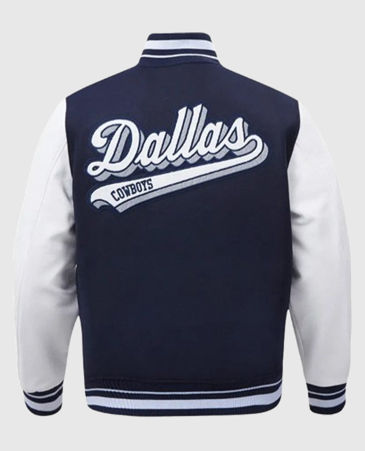Dallas Cowboys Script Tail Classic Rib Varsity Jacket - back view