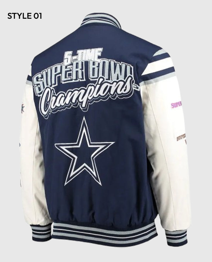 Dallas Cowboys Super Bowl 5x Champions Varsity Jacket - back view