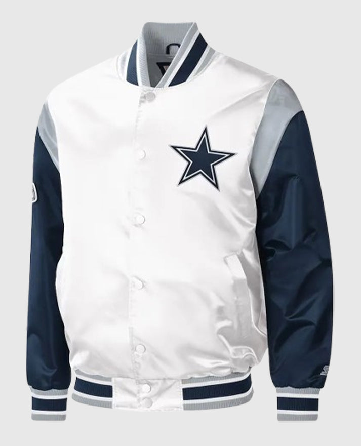 Dallas Cowboys Warm-Up Pitch Varsity Satin Jacket - front view