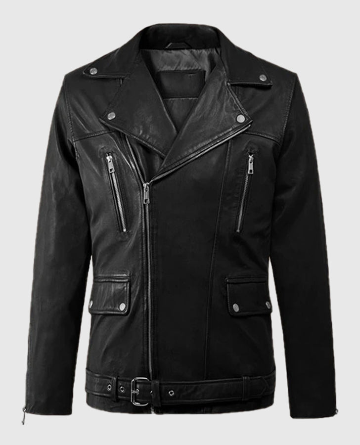Dauntless Black Biker Leather Jacket for Men – Premium Outerwear - front view