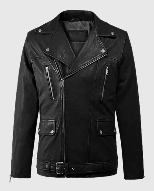 Dauntless Black Biker Leather Jacket for Men – Premium Outerwear - front view