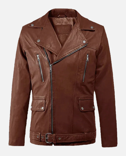 Dauntless Tan Biker Leather Jacket for Men | Genuine Leather - front view