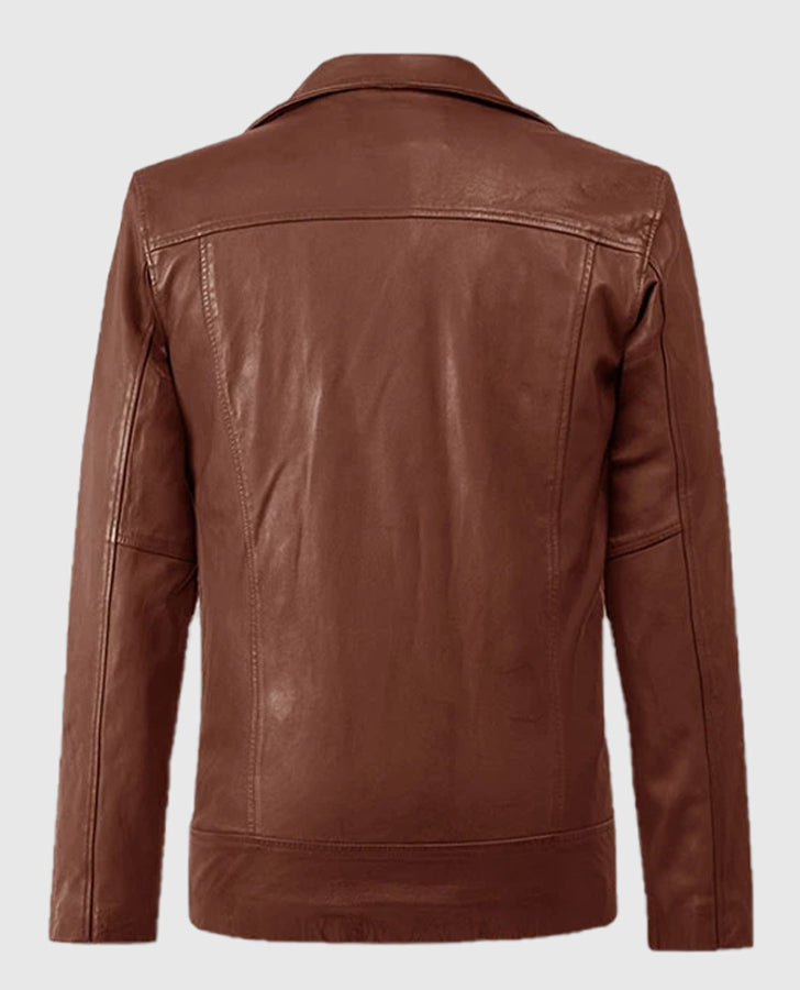Dauntless Tan Biker Leather Jacket for Men | Genuine Leather - back view