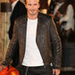 David Beckham Black Biker Leather Jacket for Men – Custom Fit - front view