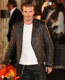 David Beckham Black Biker Leather Jacket for Men – Custom Fit - front view