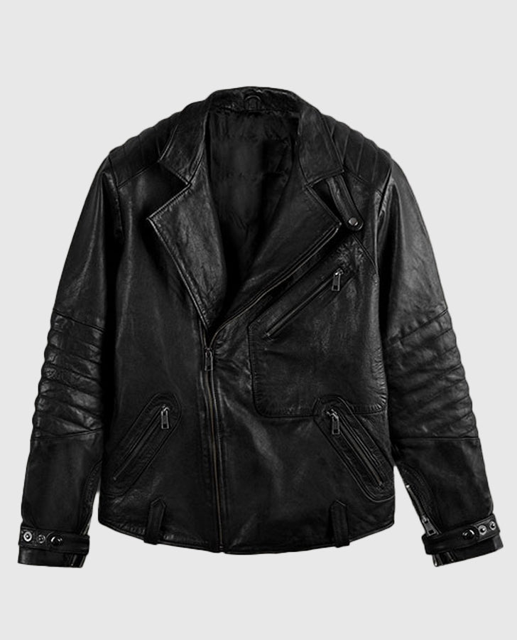 David Beckham Black Biker Leather Jacket for Men – Custom Fit - back view