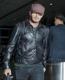David Beckham Black Leather Jacket for Men – Premium Outerwear - front view