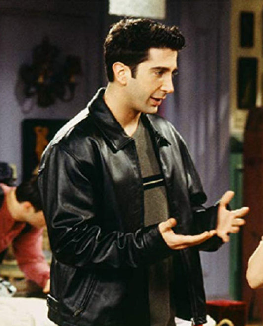 David Schwimmer Friends Season 4 Black Leather Jacket for Men - front view