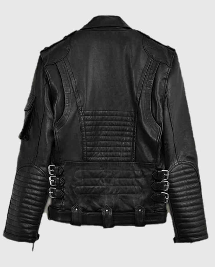 Deadwood Black Moto Leather Jacket for Men – Premium Outerwear - back view