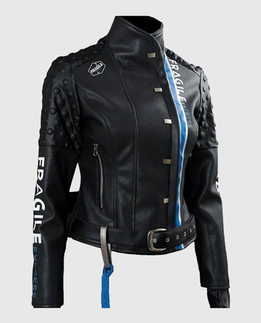 Death Stranding Fragile Express Black Leather Jacket for Women - side angle view