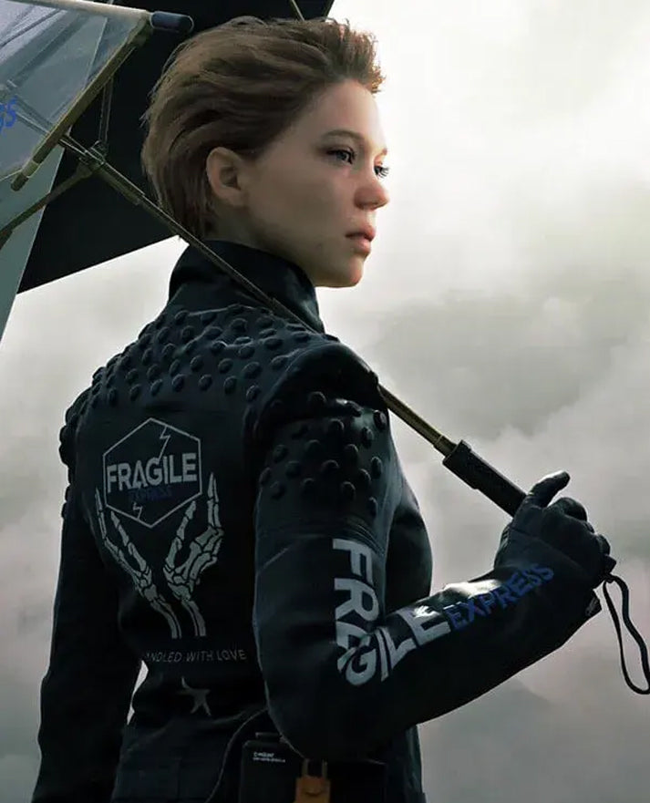 Death Stranding Fragile Express Black Leather Jacket for Women - front view