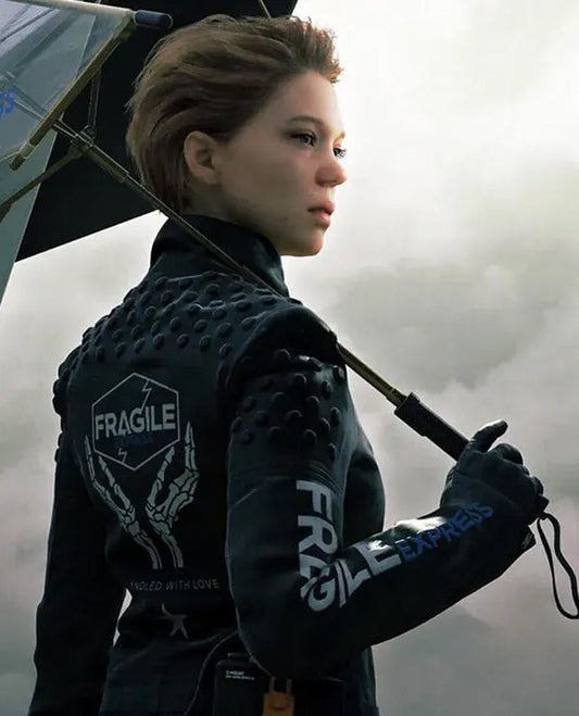 Death Stranding Fragile Express Black Leather Jacket for Women - front view