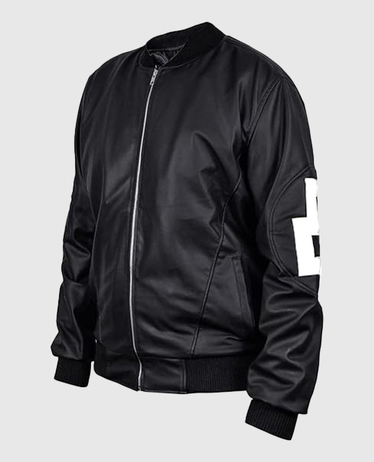 Dizller 8 Ball Letterman Black Bomber Leather Jacket for Men - inner lining view