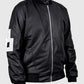 Dizller 8 Ball Letterman Black Bomber Leather Jacket for Men - side angle view