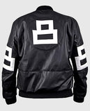 Dizller 8 Ball Letterman Black Bomber Leather Jacket for Men - front view
