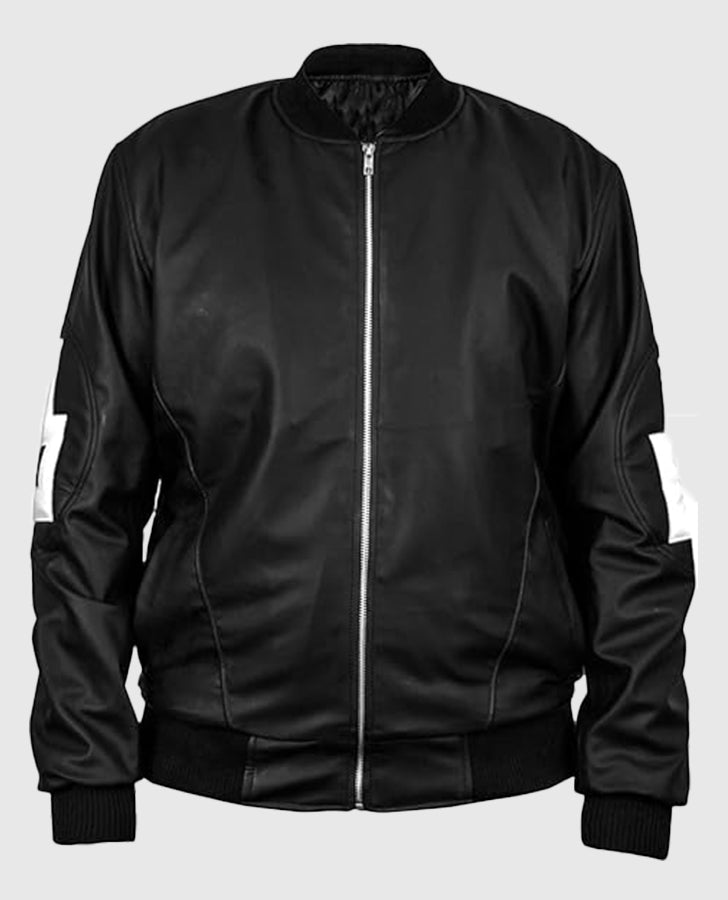 Dizller 8 Ball Letterman Black Bomber Leather Jacket for Men - back view