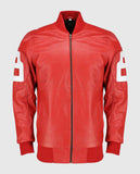 Dizller 8 Ball Pool Red Letterman Bomber Leather Jacket for Men - front view