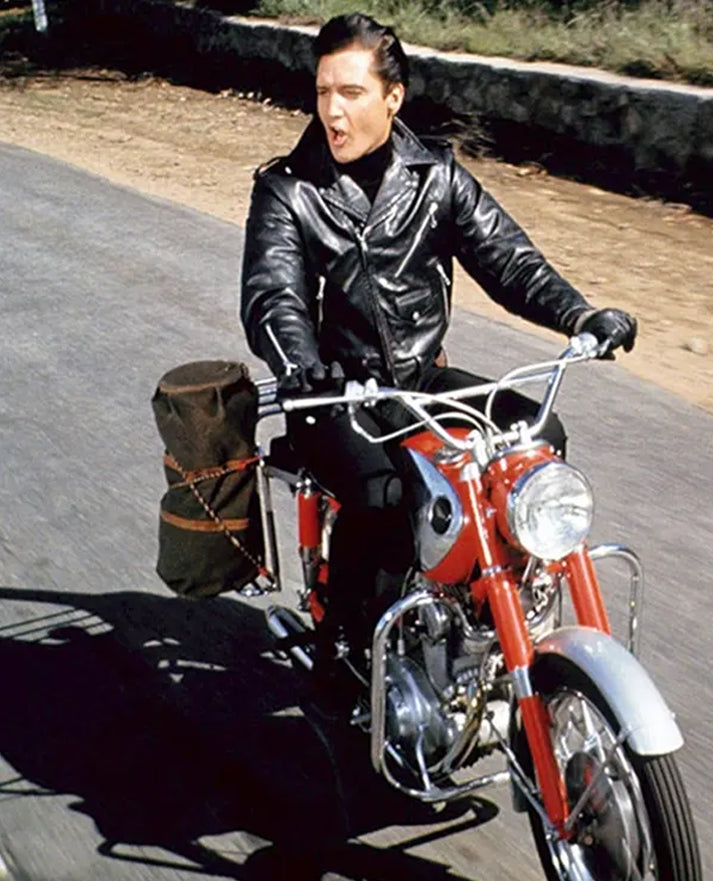 Elvis Presley Roustabout Black Biker Leather Jacket for Men - front view