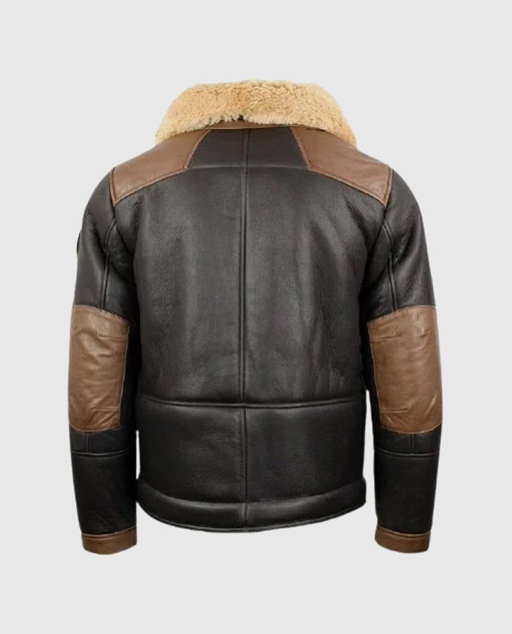 Men's F-35 Aviator Chocolate Sheepskin Brown Leather Jacket - back view