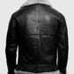 FUR Aviator Flying Pilot Bomber Black Leather Jacket for Men - back view