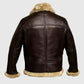 Women's Fur Aviator Flying Pilot Bomber Brown Leather Jacket - back view