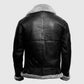 Women's Fur Aviator Flying Pilot Bomber Black Leather Jacket - back view
