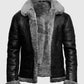 FUR Aviator Flying Pilot Bomber Black Leather Jacket for Men - front view