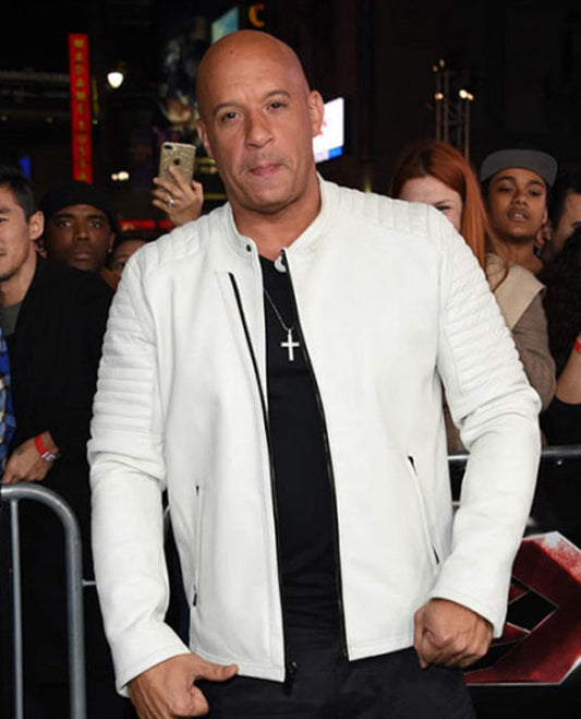 Fast and Furious 9 Vin Diesel White Leather Jacket for Men - front view