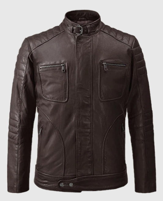 Firefly Moto Brown Biker Leather Jacket for Men – Custom Fit - front view