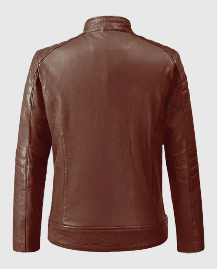 Firefly Moto Tan Biker Leather Jacket for Men – Custom Fit - back view