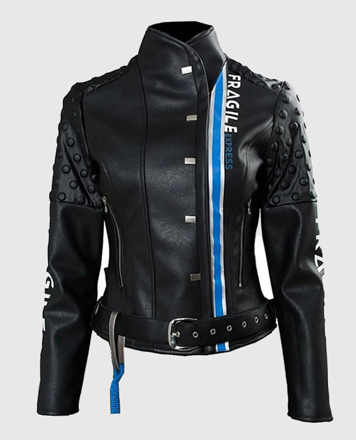 Death Stranding Fragile Express Black Leather Jacket for Women - back view