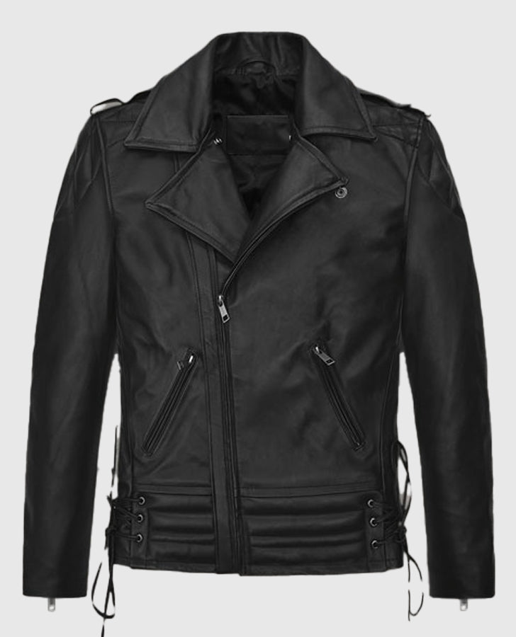 Freddie Mercury Black Leather Biker Jacket for Men - back view