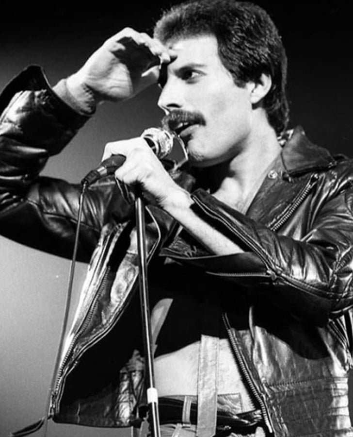 Freddie Mercury Black Leather Biker Jacket for Men - front view