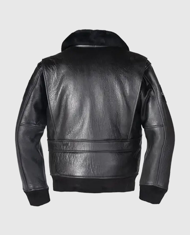 Men's G-1 Wings of Gold Black Leather Shearling Jacket - back view