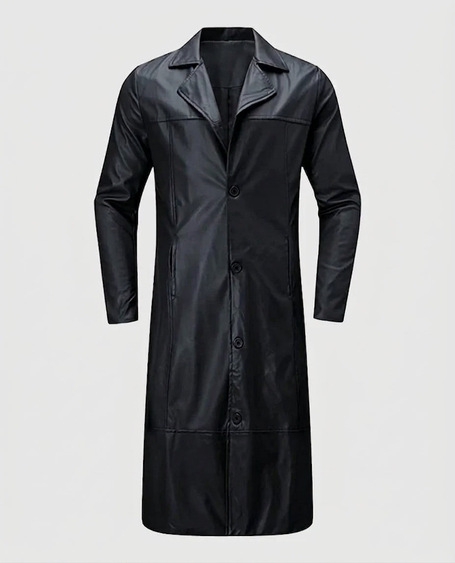 Men's Black Leather Long Coat – Custom Fit | Genuine Leather