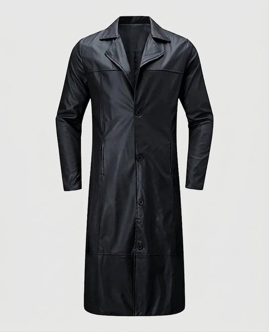 Men's Black Leather Long Coat – Custom Fit | Genuine Leather