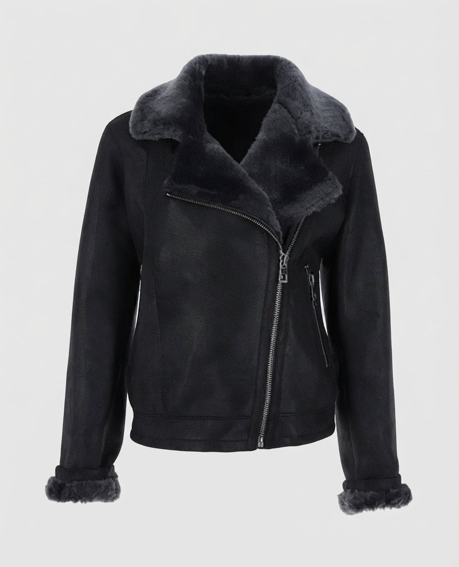Women's Black Aviator Shearling Leather Jacket – Premium Outerwear