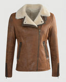 Women's B-3 Aviator Sheepskin Brown Leather Jacket