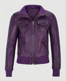 Women's Aviator Purple Bomber Leather Jacket – Custom Fit