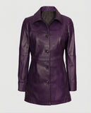Women's Mid-Length Leather Purple Coat – Custom Fit
