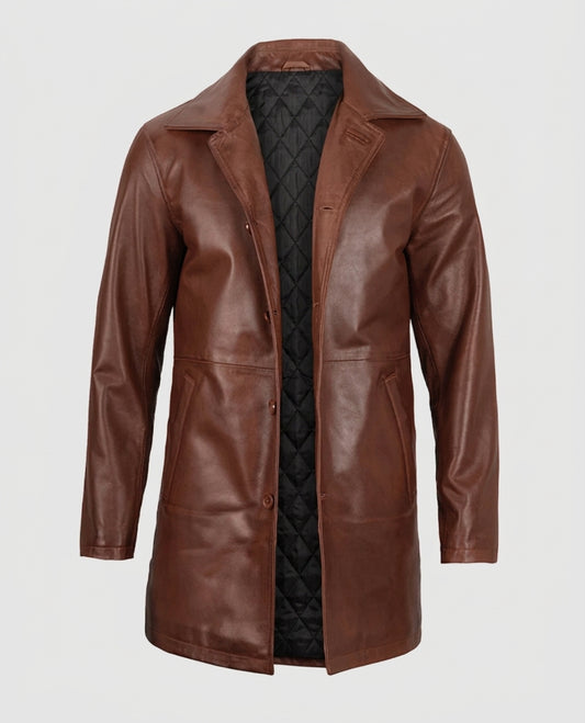 Men's Tan Distressed Leather Coat – Premium Outerwear