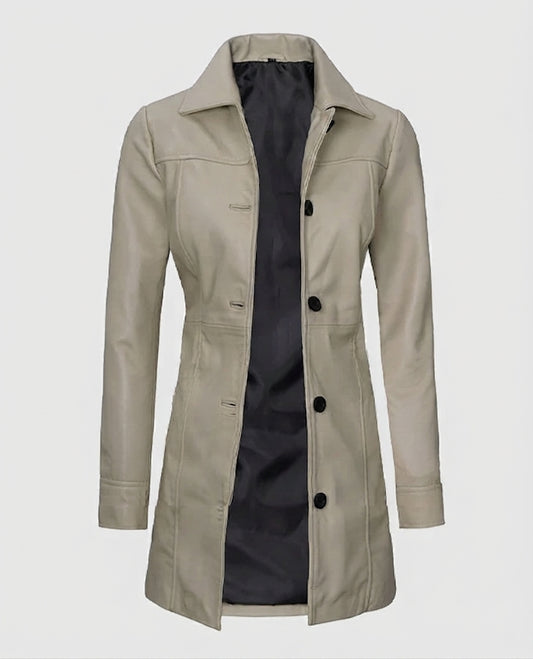 Women's Biege Beige Leather Coat – Custom Fit | Genuine Leather